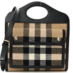 Authentic Burberry Black Mini Check Cashmere-leather Pocket Bag